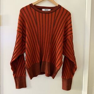 DKNY Transfer Stitch Sweater Rust and Black Womens L